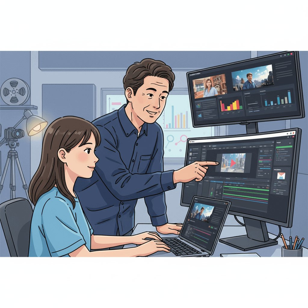 動画制作について指導するプロ講師