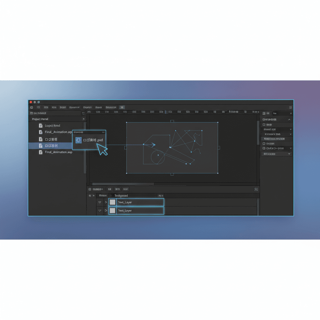 After Effectsのワークスペースでロゴ素材を読み込んでいる画面
