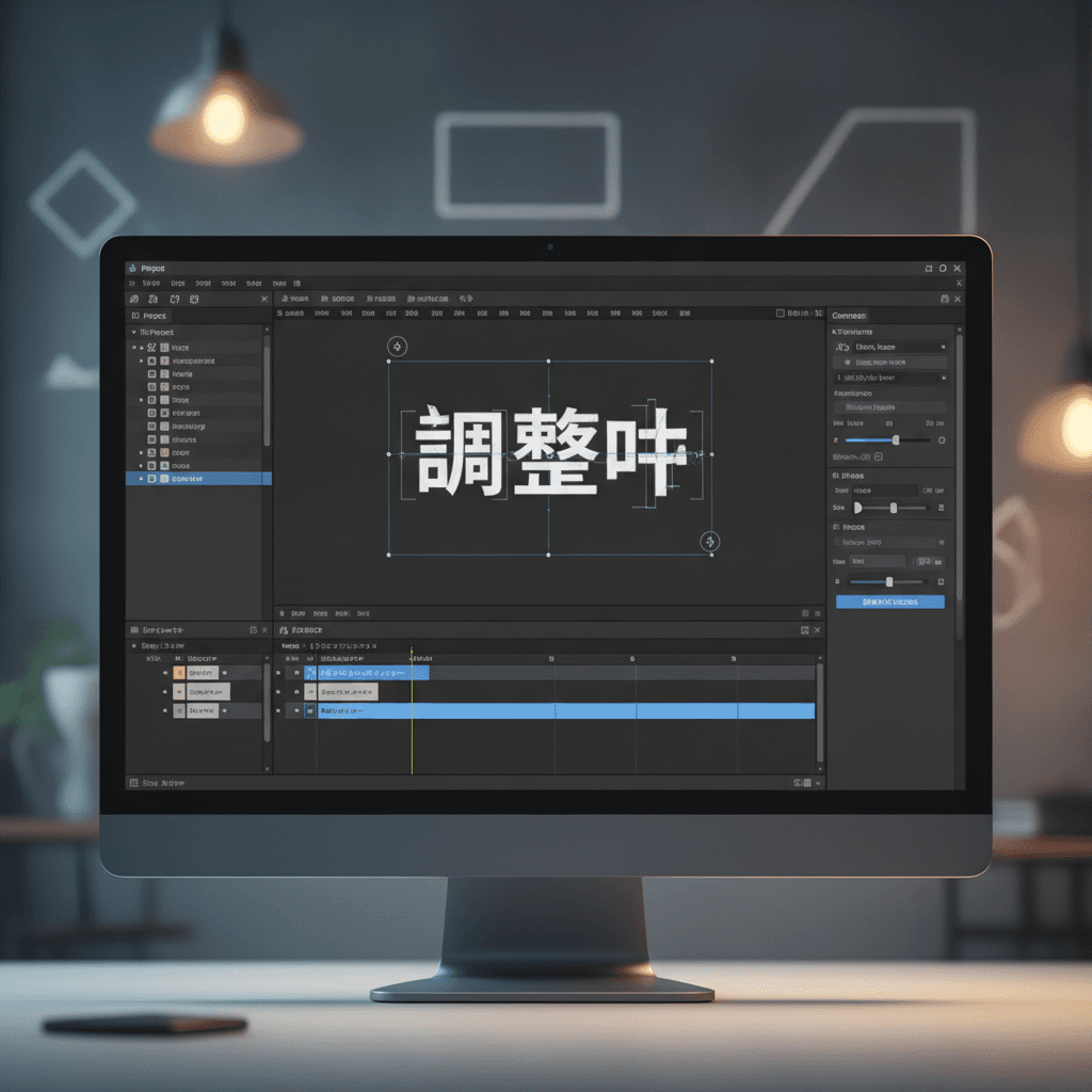 After Effectsのワークスペースでテキストレイヤーを調整している画面イメージ