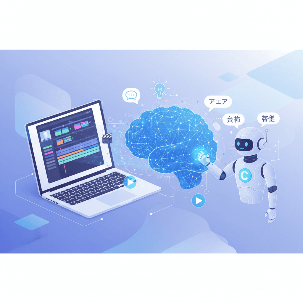 ChatGPTが動画編集のアイデア出しや台本作成をサポートしているイメージ