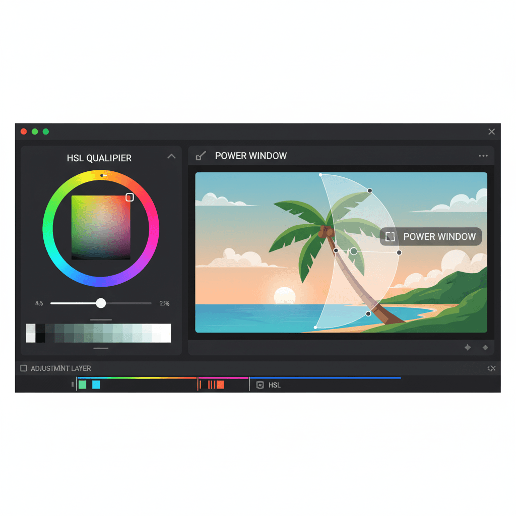 HSLクオリファイアとパワーウィンドウの画面イメージ