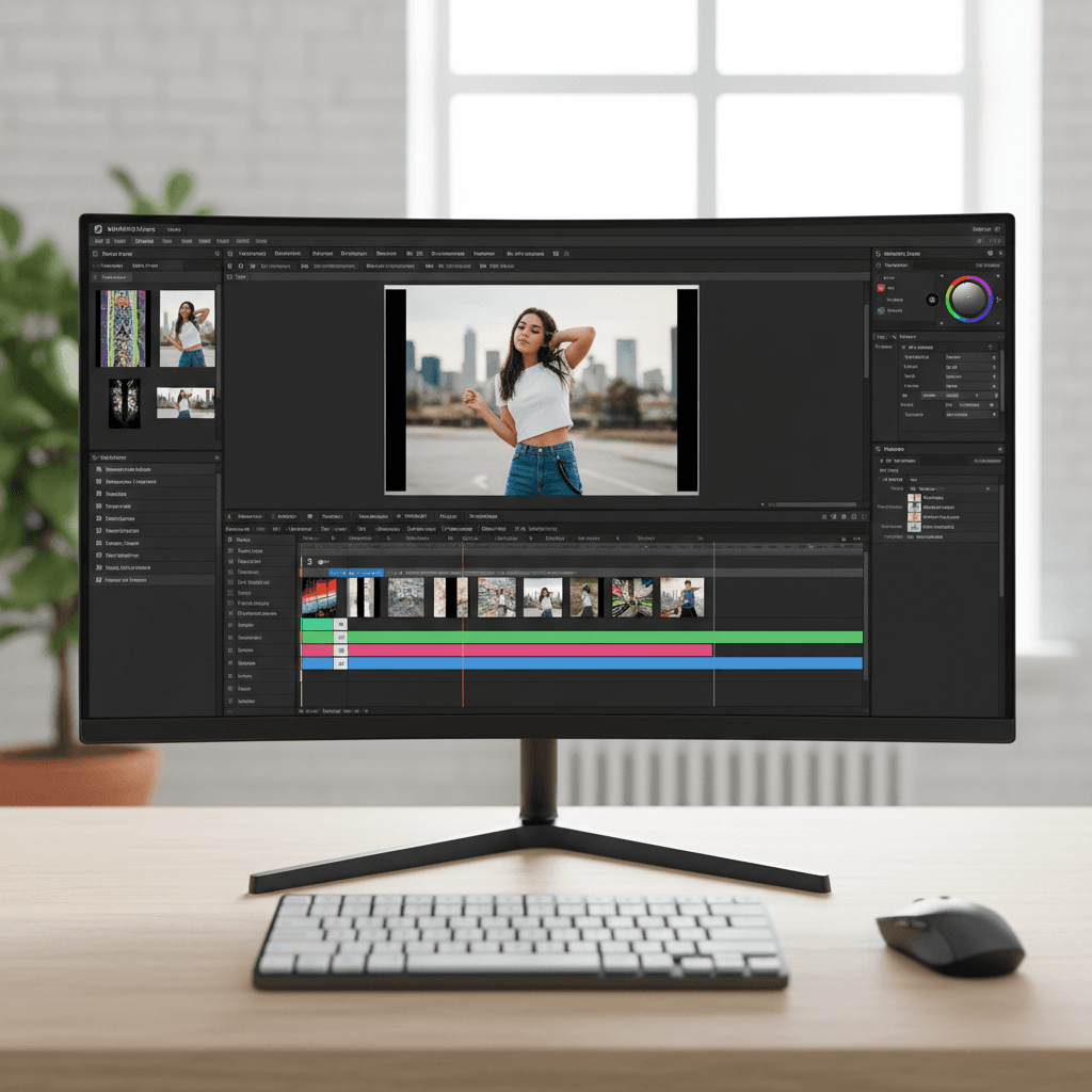 Instagramリールのような縦型動画をDaVinci Resolveで編集している画面のイメージ
