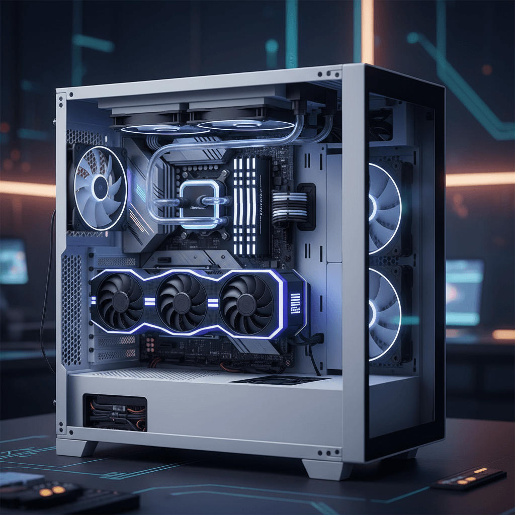 高性能なゲーミングPCの内部が見える写真