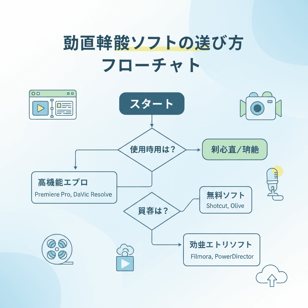 動画編集ソフトの選び方フローチャートのイメージ