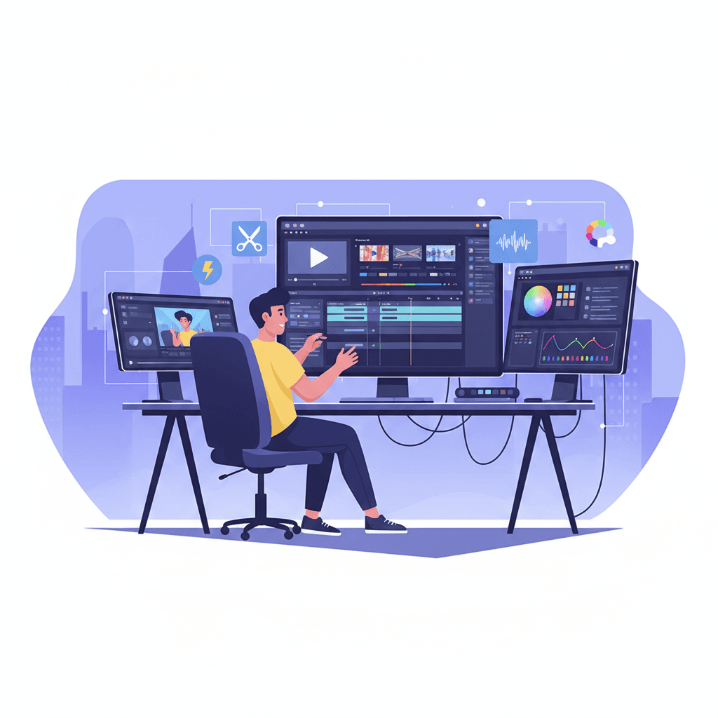 動画編集に取り組む人のイメージ