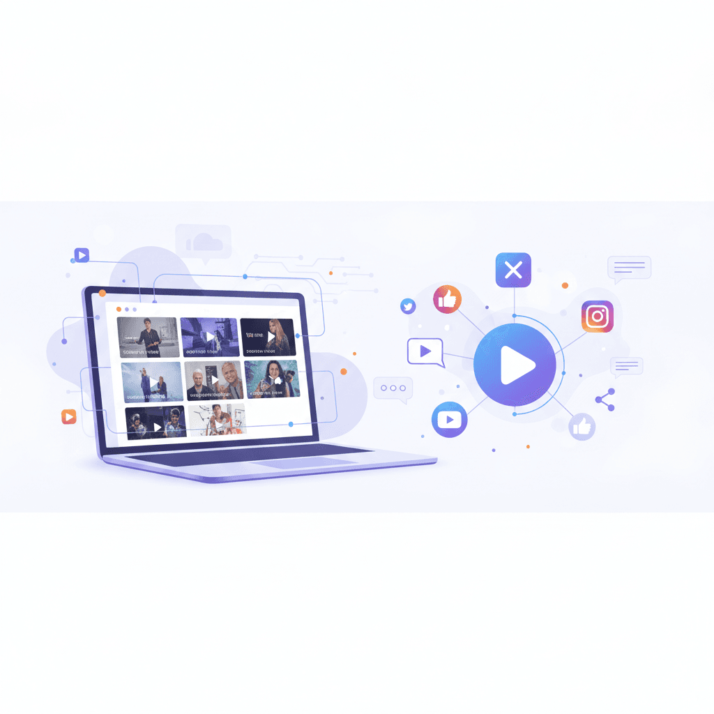 動画編集のポートフォリオをSNSで公開しているイメージ